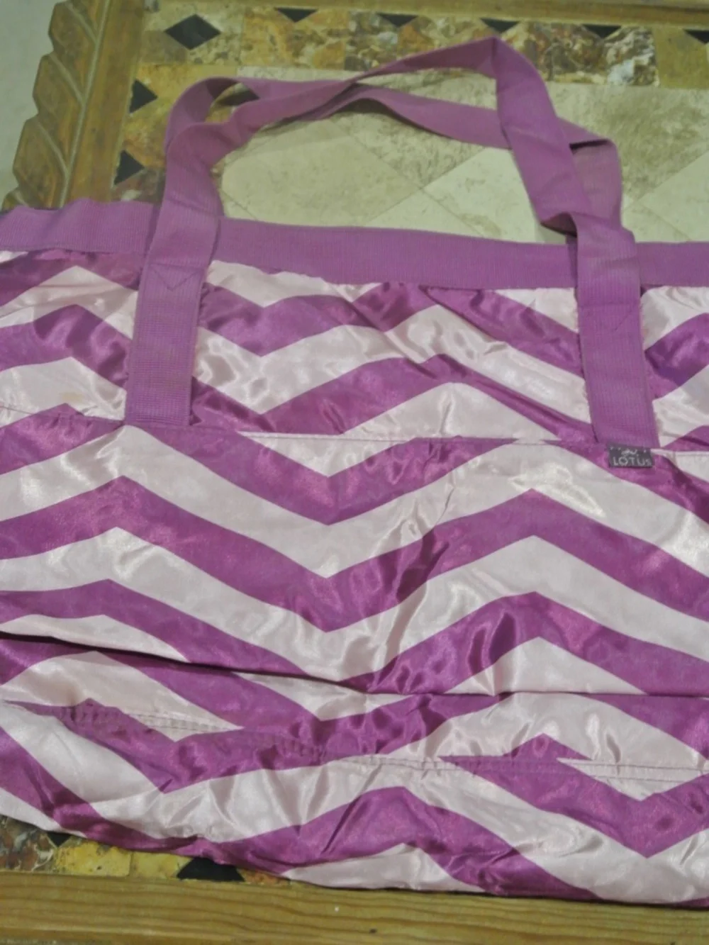 PURPLE AND PINK CHEVRON LOTUS TOTE BAG